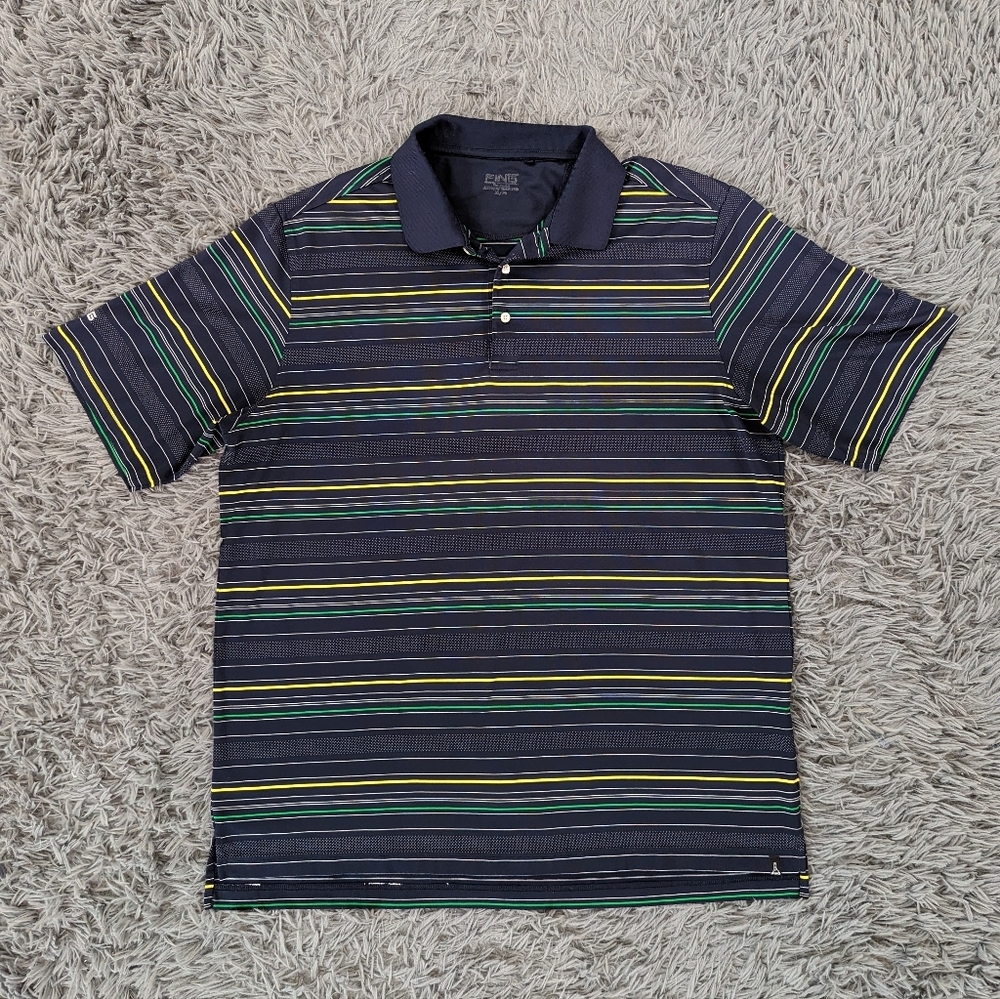 PING Shirt Men's XL Black Yellow Green Polo Stripes